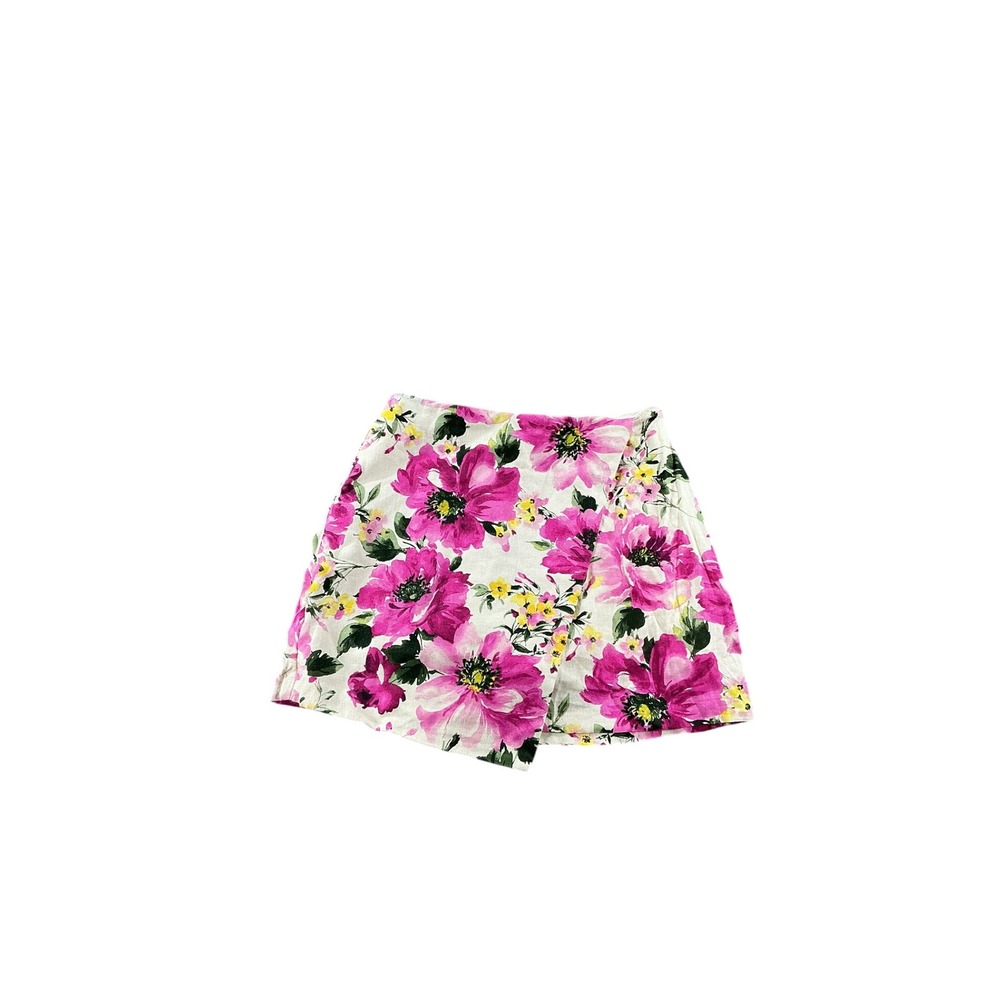 Abercrombie & Fitch Womens XS Pink Floral Linen Blend Wrap Mini Skort 1260